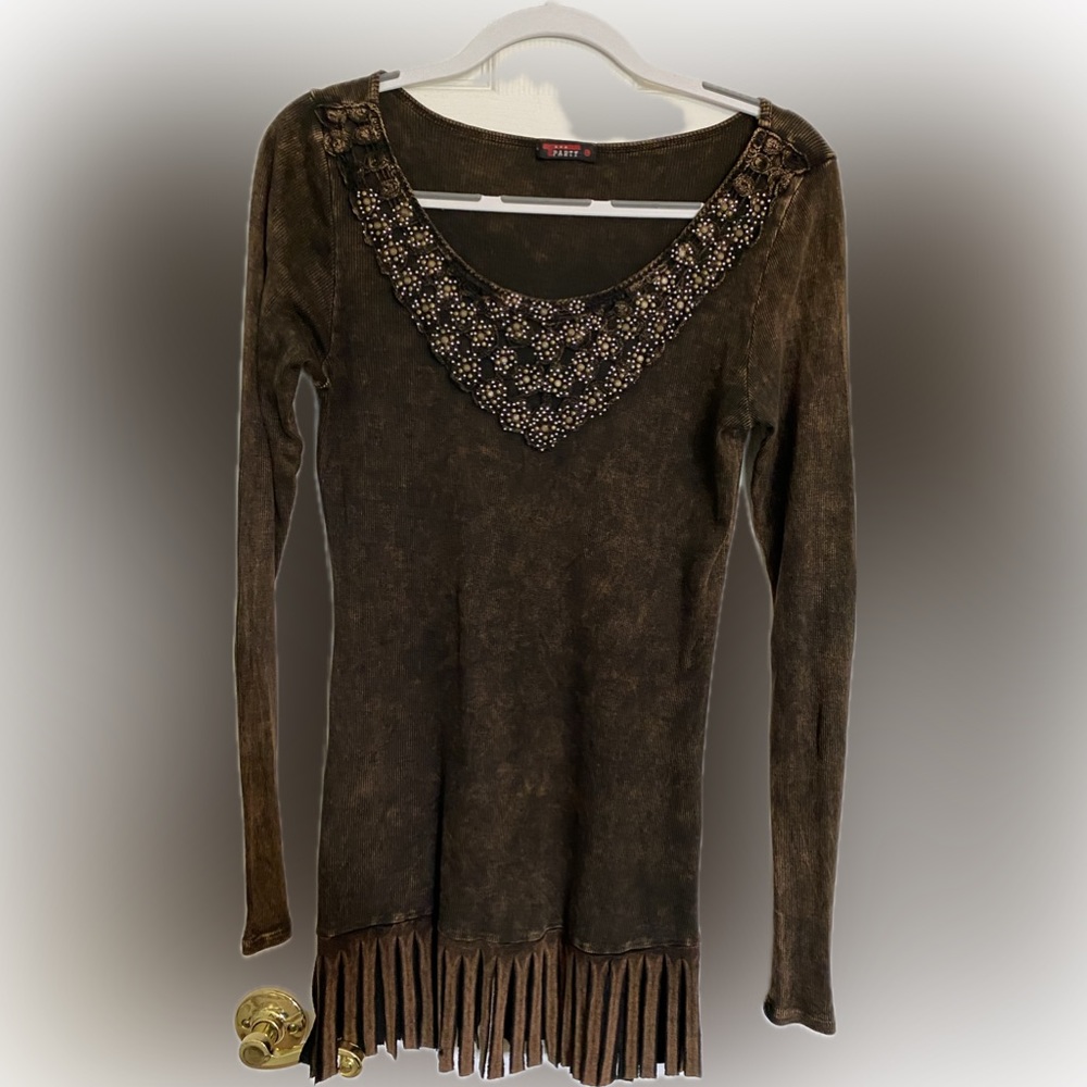 T-Party Fringe Tunic, size Large, NWOT